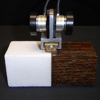 Image of bipartite object (half Styrofoam, half wood) with force transducers attached