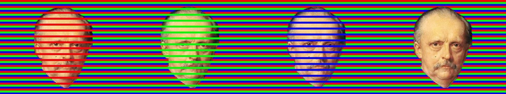 Helmholtz face with red, green, and blue foreground stripes (left three panels) and without foreground stripes (right panel)
