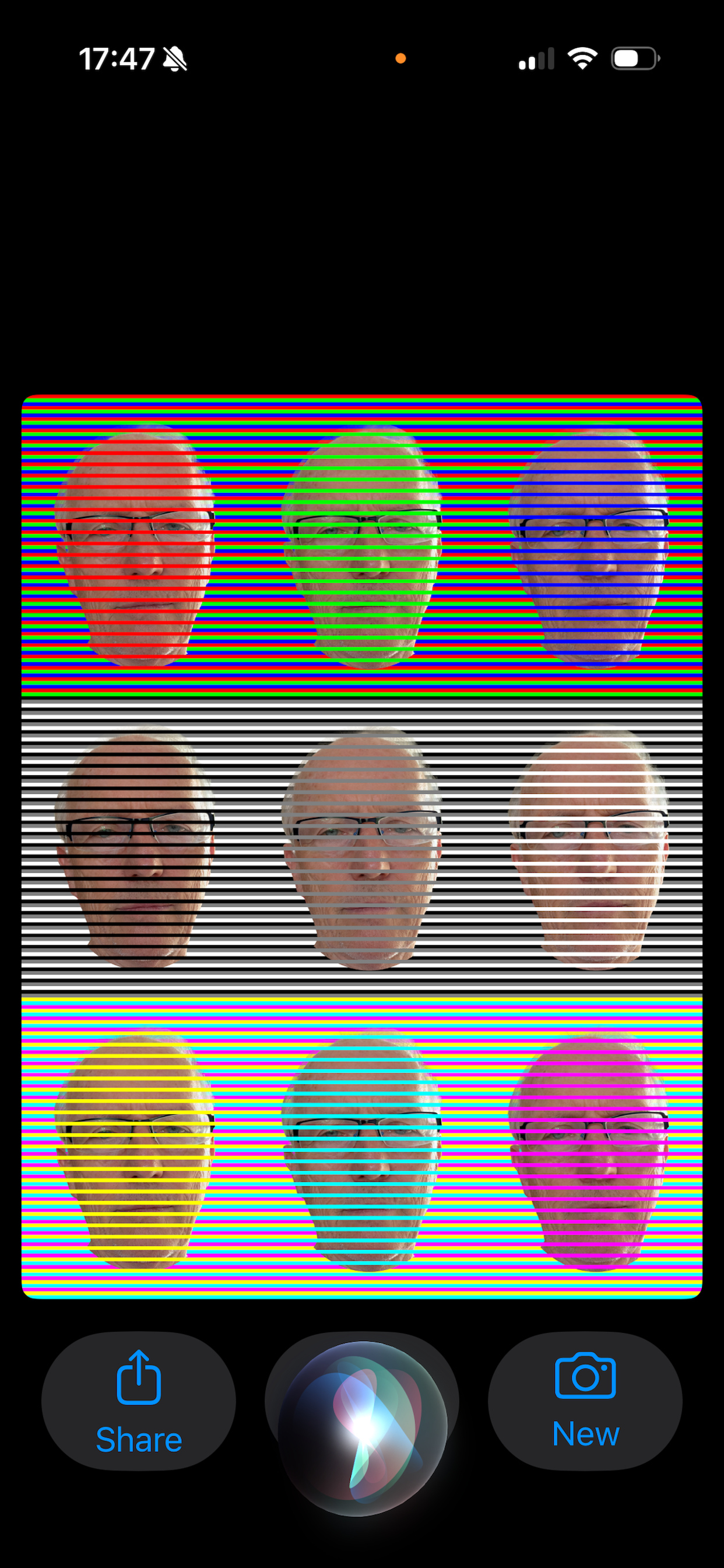ColorAssim 3×3 grid result showing color assimilation across nine stripe combinations
